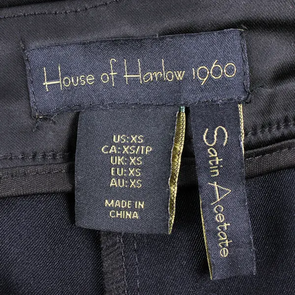 House of Harlow 1960 Women's XS Black Satin Acetate Slight Flare Leg Pants