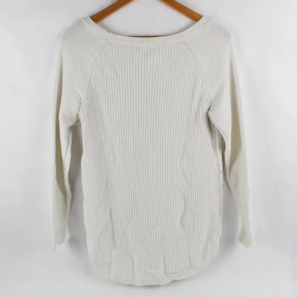 Maison Jules Women's M White w/ Gold Metallic Cotton Knit Long Sleeve Sweater