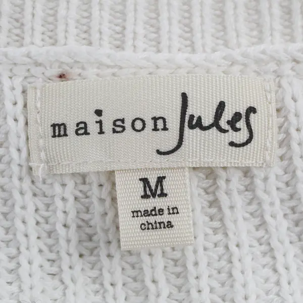 Maison Jules Women's M White w/ Gold Metallic Cotton Knit Long Sleeve Sweater