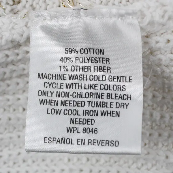 Maison Jules Women's M White w/ Gold Metallic Cotton Knit Long Sleeve Sweater