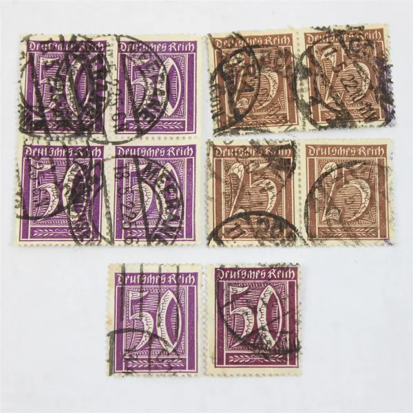 Lot Of 10 Germany Deutsches Reich 25/50 Pfennig Stamps Used 1920s