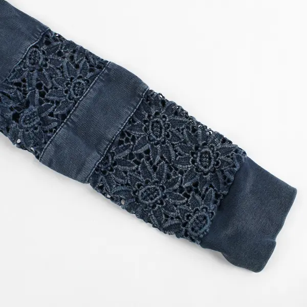 Lucky Lotus Women's M Blue Floral Lacy Cut Out Long Sleeve Cotton Pullover