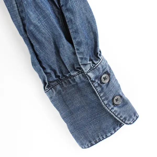 Chico's Women's 1 (8/10) Dark Blue Denim 1/2 Button Up Long Sleeve Tunic Blouse