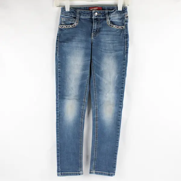 Arizona Kids Girl's 10 Regular Medium Wash Blue Skinny Embellished Denim Jeans 