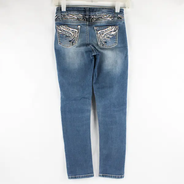 Arizona Kids Girl's 10 Regular Medium Wash Blue Skinny Embellished Denim Jeans 