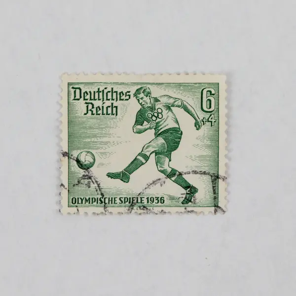 Germany Deutsches Reich 1936 Olympics Soccer Green 6 Pfennig Stamp Used 
