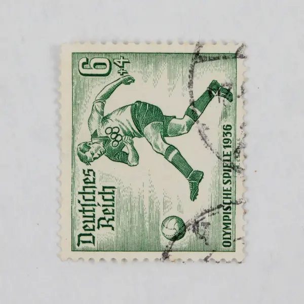 Germany Deutsches Reich 1936 Olympics Soccer Green 6 Pfennig Stamp Used 