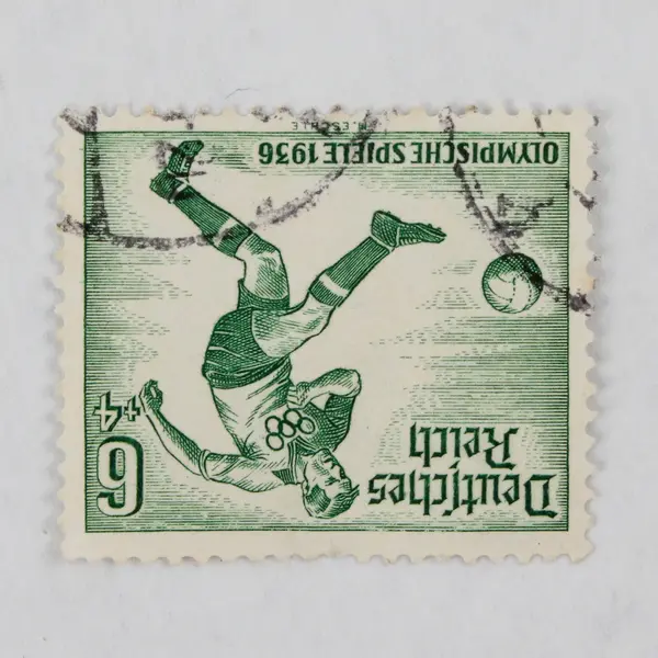 Germany Deutsches Reich 1936 Olympics Soccer Green 6 Pfennig Stamp Used 