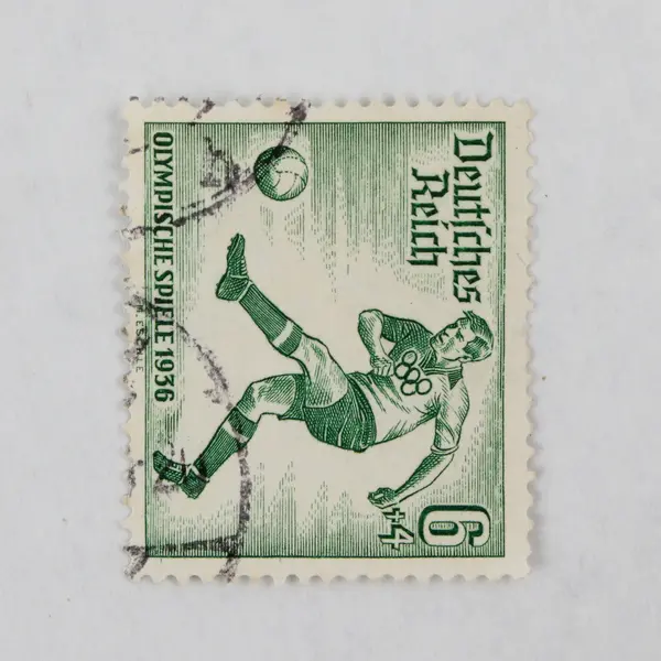 Germany Deutsches Reich 1936 Olympics Soccer Green 6 Pfennig Stamp Used 