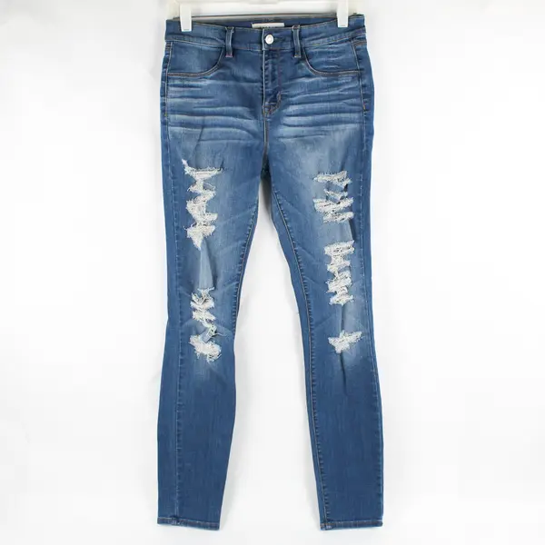 PacSun Women's 28 Blue Super Stretch Mid Rise Medium Wash Distressed Jegging