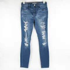 PacSun Women's 28 Blue Super Stretch Mid Rise Medium Wash Distressed Jegging