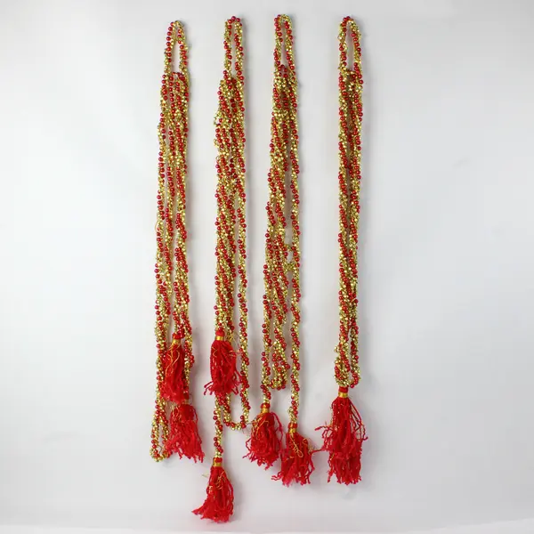 Lot of 4 Red and Gold Beaded Garlands Christmas New Years 9ft Each