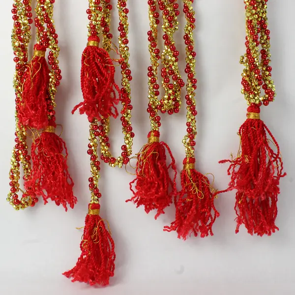 Lot of 4 Red and Gold Beaded Garlands Christmas New Years 9ft Each