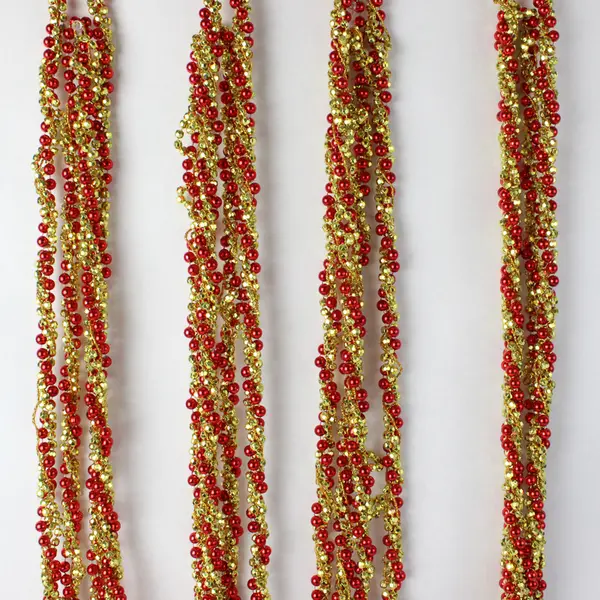 Lot of 4 Red and Gold Beaded Garlands Christmas New Years 9ft Each