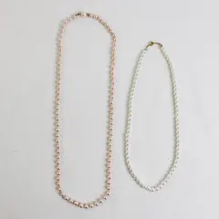 Lot of 2 Unbranded Vintage Faux Pearl Necklaces Pink/Ivory Toned 25" & 18"