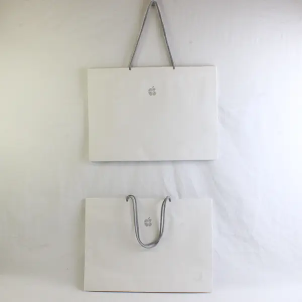 Lot of 2 Apple Store Shopping Bag White Paper with Woven Handles 15.5"x11"