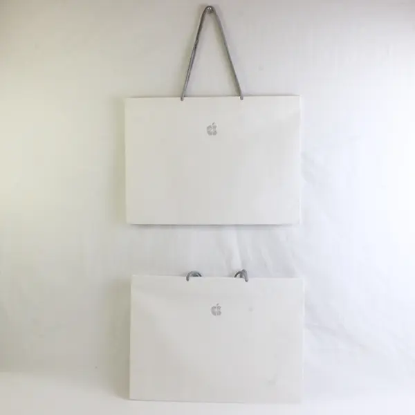 Lot of 2 Apple Store Shopping Bag White Paper with Woven Handles 15.5"x11"