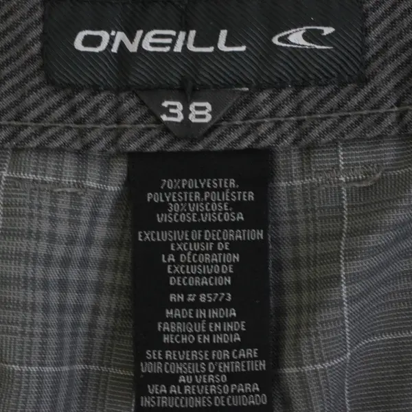 O'Neill Gray Grid Pattern Flat-Front Bermuda Shorts Men's Size 38