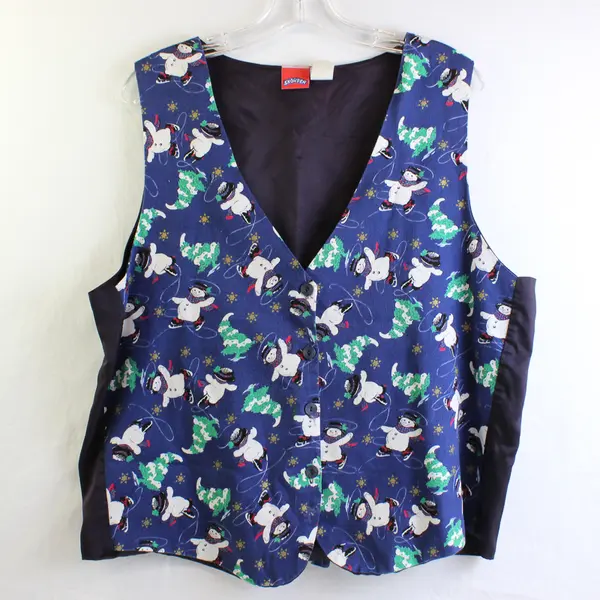 Vintage Snowden Christmas Snowman Pattern Button-Up Vest Women's Size 1X