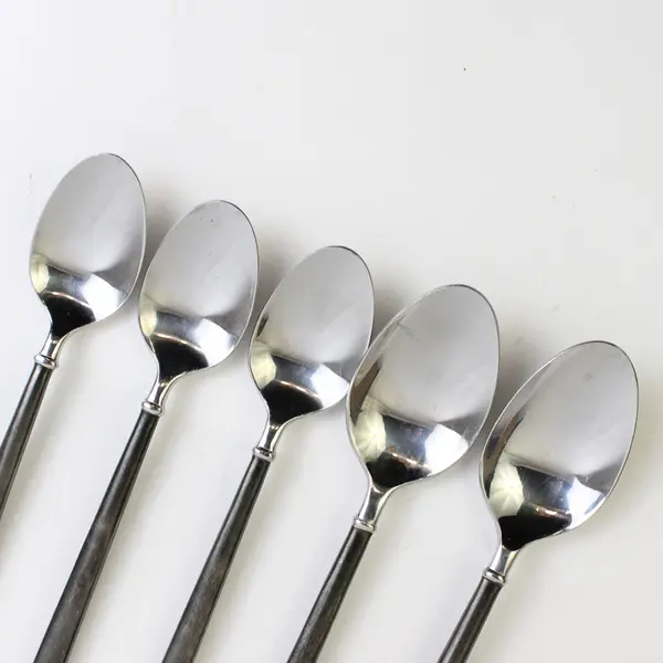 Lot Of 5 Hampton Silversmiths Carrara Enamel-Black (Stainless) Flatware Spoons