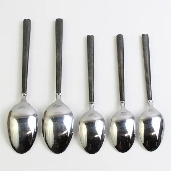 Lot Of 5 Hampton Silversmiths Carrara Enamel-Black (Stainless) Flatware Spoons
