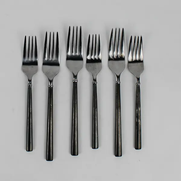 Lot Of 6 Hampton Silversmiths Carrara Enamel-Black (Stainless) Flatware Forks