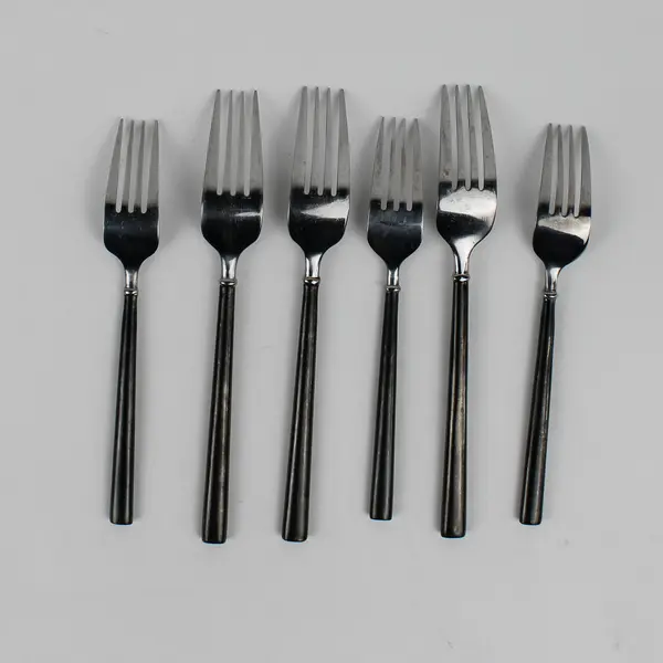 Lot Of 6 Hampton Silversmiths Carrara Enamel-Black (Stainless) Flatware Forks