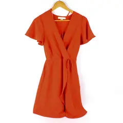 Monteau Los Angeles Orange Flutter Sleeve Faux Wrap Dress Women’s XS