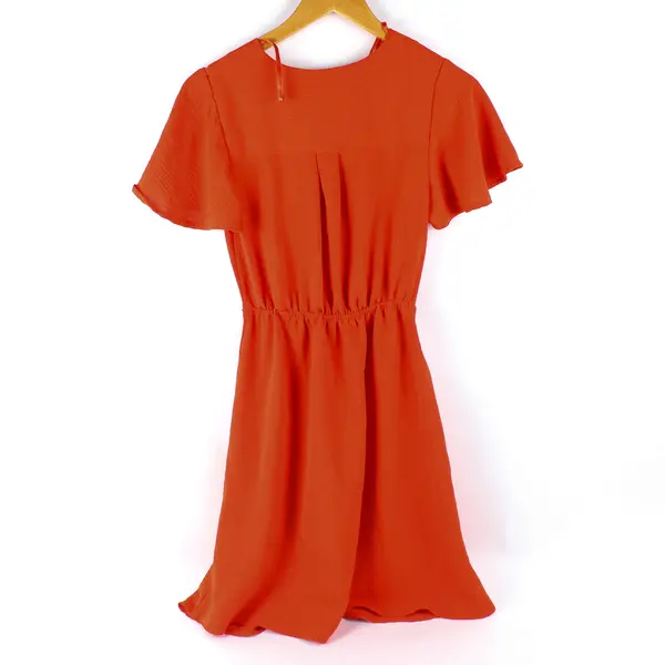 Monteau Los Angeles Orange Flutter Sleeve Faux Wrap Dress Women’s XS