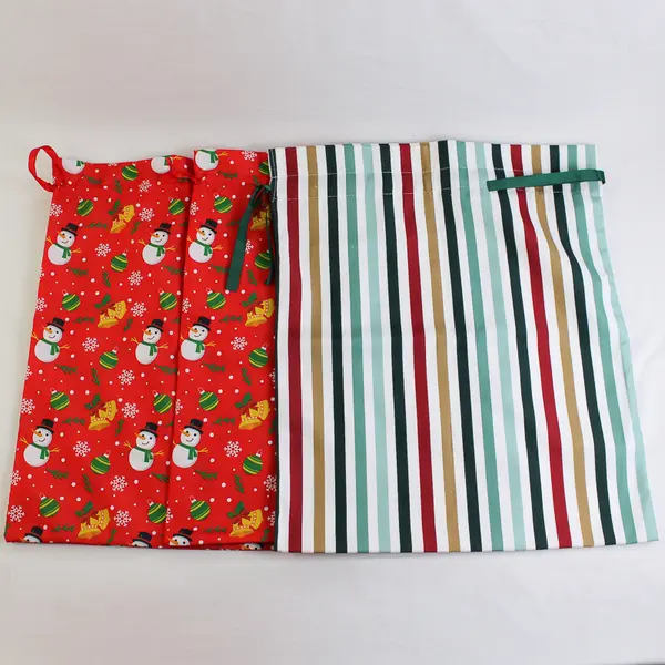 Lot of 3 Reusable Fabric Drawstring Christmas Gift Bags 15" x 19"