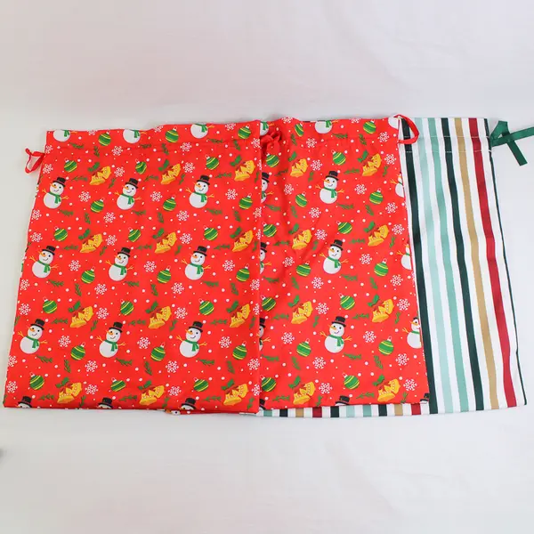 Lot of 3 Reusable Fabric Drawstring Christmas Gift Bags 15" x 19"