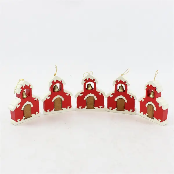 Set of 5 Wood Schoolhouse Puzzle Christmas Ornaments