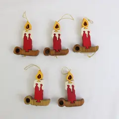 Set of 5 Wood Candle Puzzle Christmas Ornaments