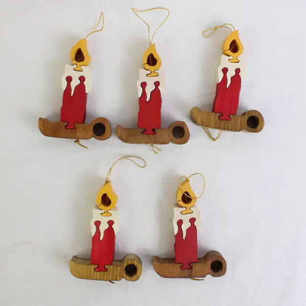 Set of 5 Wood Candle Puzzle Christmas Ornaments