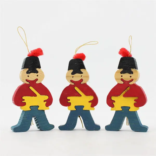 Set of 3 Wood Toy Soldier Puzzle Christmas Ornaments