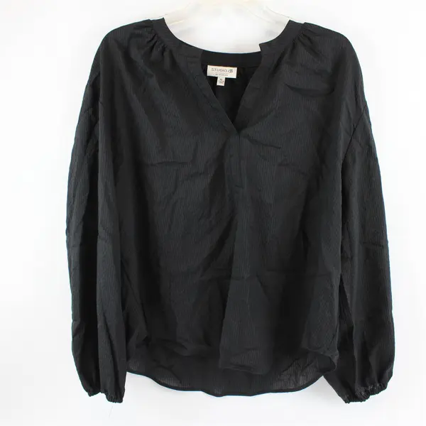 Studio B by Bobeau Semi-Sheer Black Striped Balloon Sleeve Blouse Women's XL