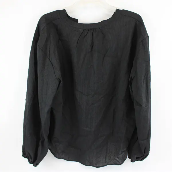 Studio B by Bobeau Semi-Sheer Black Striped Balloon Sleeve Blouse Women's XL
