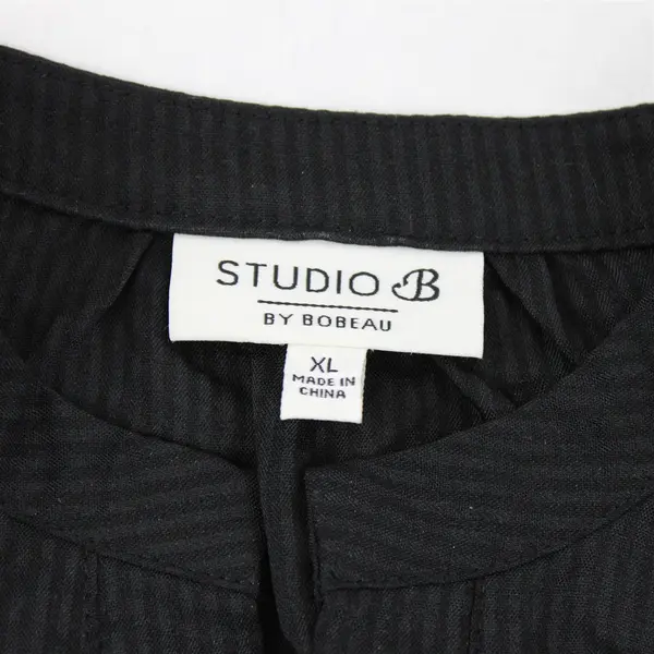 Studio B by Bobeau Semi-Sheer Black Striped Balloon Sleeve Blouse Women's XL