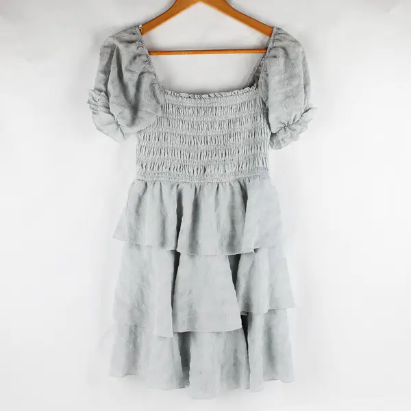 Thirty Thirty LA Pale Blue Puff Sleeve Tiered Dress Women's Size Large