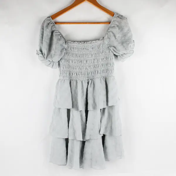 Thirty Thirty LA Pale Blue Puff Sleeve Tiered Dress Women's Size Large