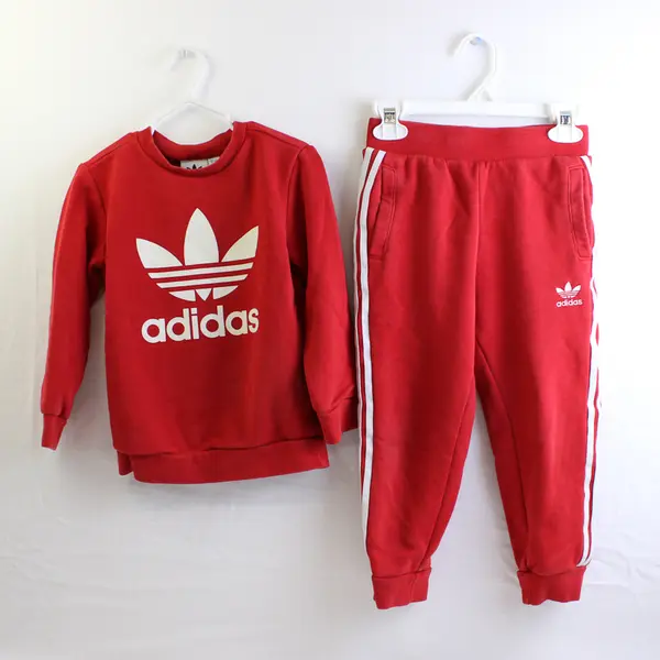 Adidas 4T Red and White Matching Sweater and Jogger Set