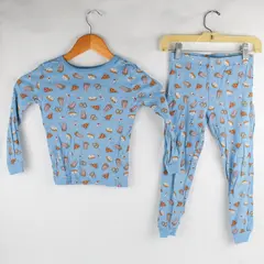 Joe Fresh Toddler Boys Size 5 Matching Blue Snacks Pajama Set