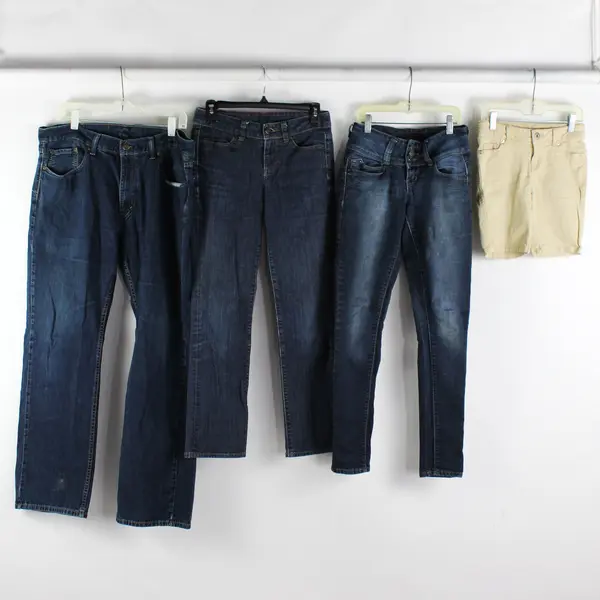 Lot of 4 Denim Jeans Scrap Fabric for Crafts Stained/Ripped/Damaged