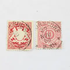 Lot Of 2 Germany States Bavaria Wurttemberg 10pf Stamps Used