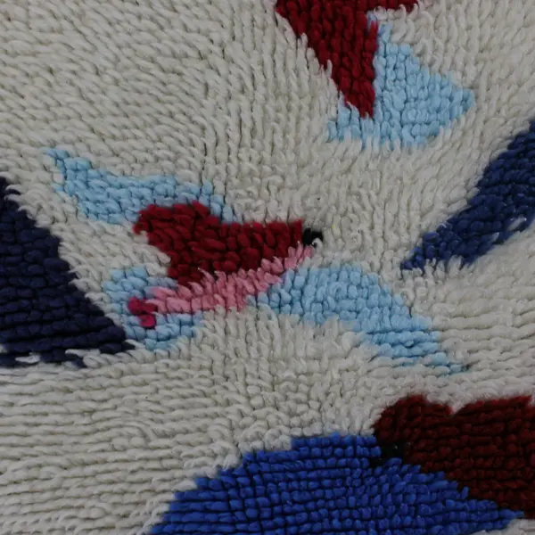 Vintage Handmade Hand-Hooked Rug w/Bird Motif Cream, Pink, Multicolor 52"x 34"