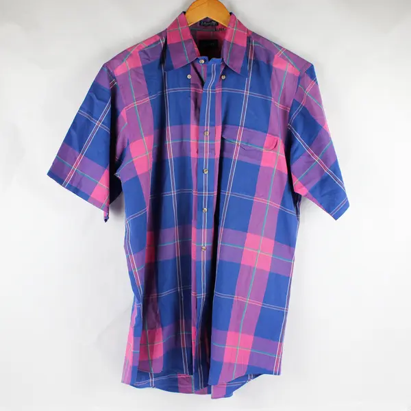 Gant Foxhunt Plaid Blue/Pink Short Sleeve Collared Button Up Men's LT Tall