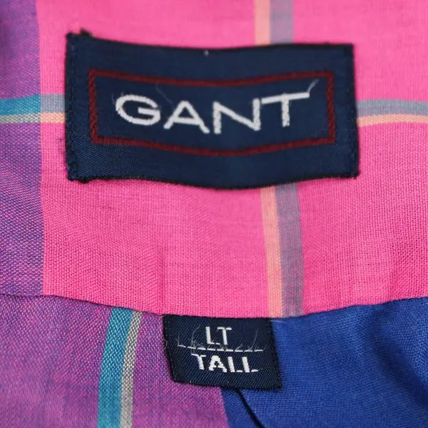 Gant Foxhunt Plaid Blue/Pink Short Sleeve Collared Button Up Men's LT Tall