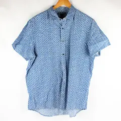 Michael Kors Geometric White/Blue Short Sleeve Collared Button Up Men's L