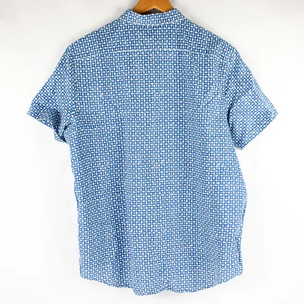 Michael Kors Geometric White/Blue Short Sleeve Collared Button Up Men's L