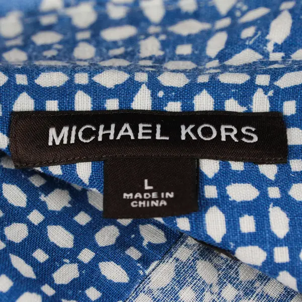 Michael Kors Geometric White/Blue Short Sleeve Collared Button Up Men's L